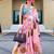 pink floral printed satin saree