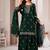 Green  fandy silk embroidery party wear sharara  suit set