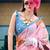 pink floral printed satin saree