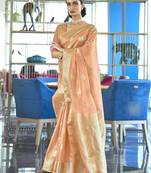 peach peach-coloured & gold-toned floral zari banarasi saree