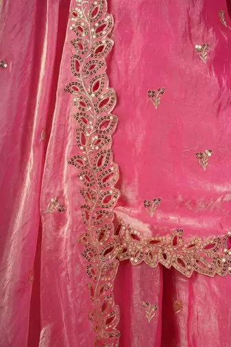 Pink  fandy silk embroidery party wear sharara  suit set