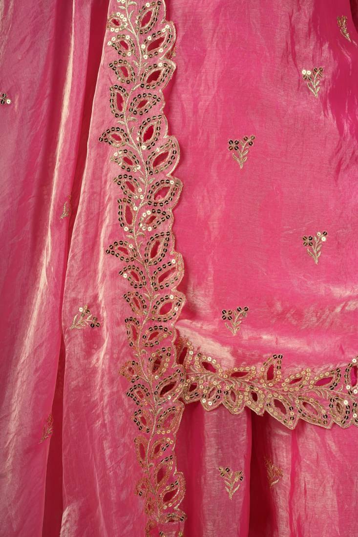 Pink  fandy silk embroidery party wear sharara  suit set