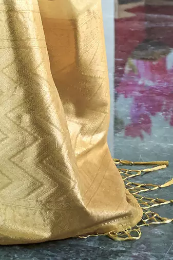 yellow yellow & green ethnic motifs zari silk blend banarasi saree