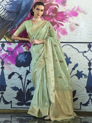 green green & gold-toned ethnic motifs zari banarasi saree 1