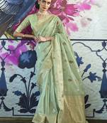 green green & gold-toned ethnic motifs zari banarasi saree