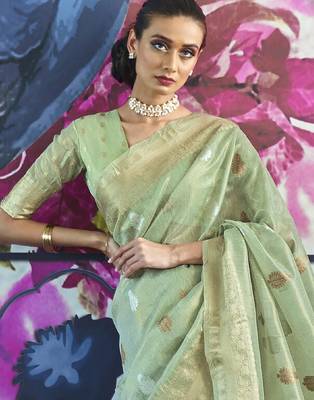 green green & gold-toned ethnic motifs zari banarasi saree 2