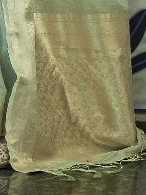 green green & gold-toned ethnic motifs zari banarasi saree 3
