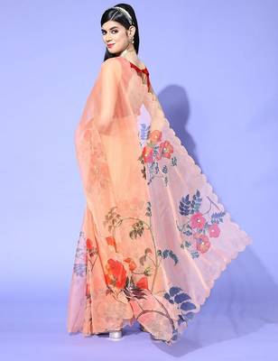 peach floral saree with embellished border 3
