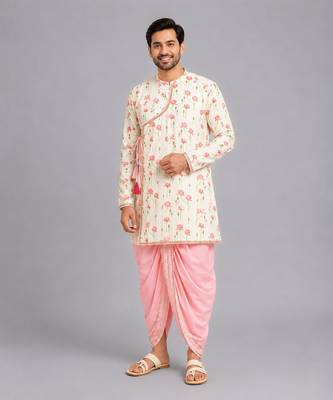 off white printed cotton silk dhoti kurta set men 7