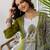 Green silk blend printed kurta set
