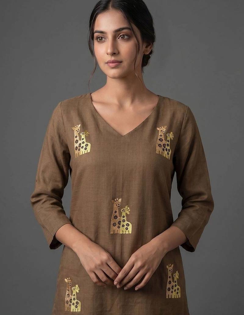 women animal printed regular kurta with trousers