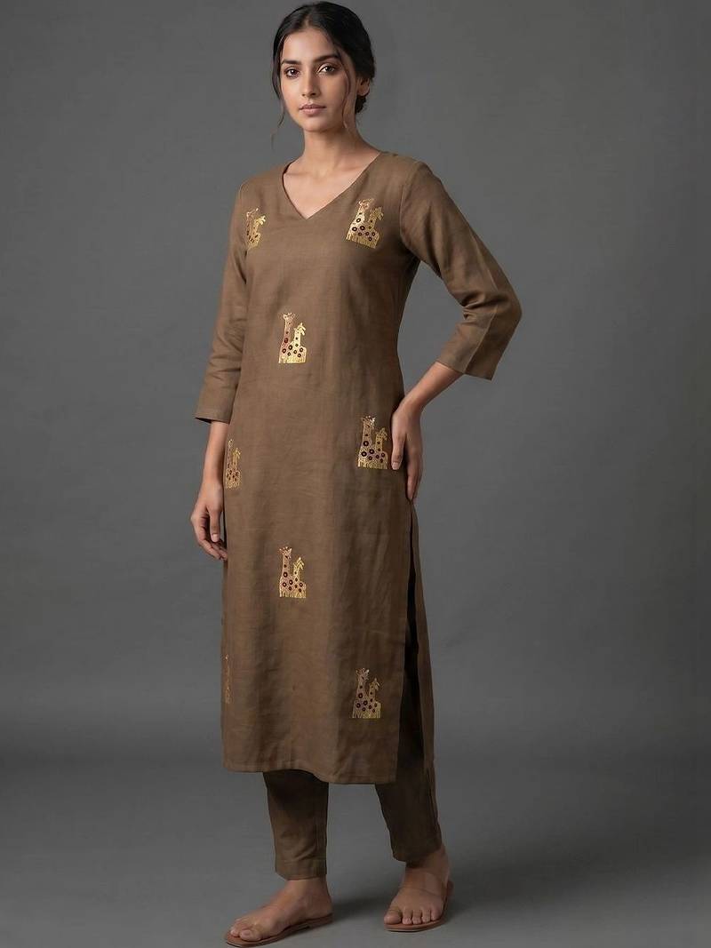 women animal printed regular kurta with trousers