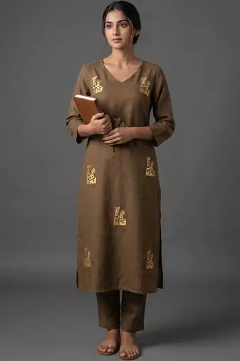 women animal printed regular kurta with trousers