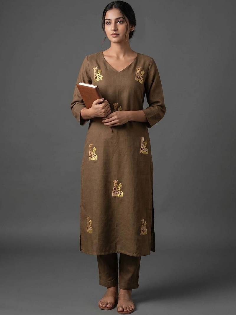 women animal printed regular kurta with trousers