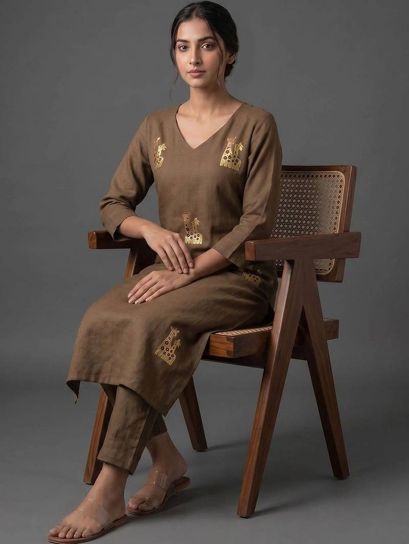 women animal printed regular kurta with trousers