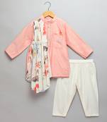 Peach printed cotton silk kurta set