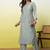 Grey cotton poly embroidered kurta set