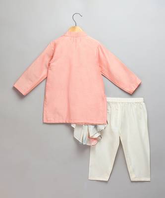 Peach printed cotton silk kurta set 2