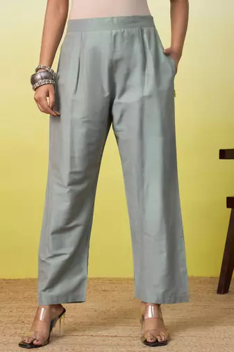 Grey cotton poly embroidered kurta set