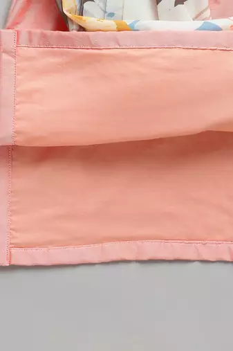 Peach printed cotton silk kurta set