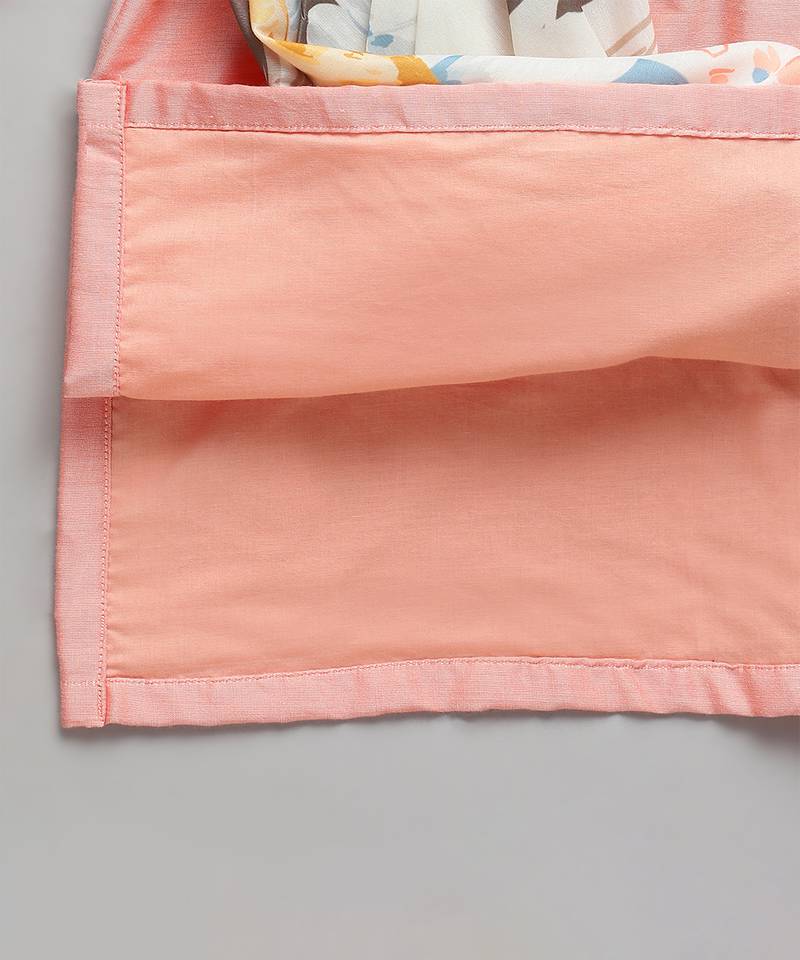 Peach printed cotton silk kurta set
