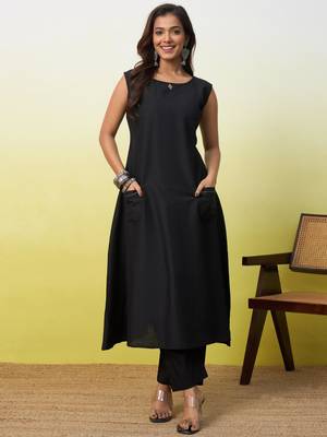 Black cotton poly  kurta set 1