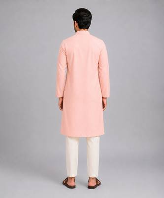 Peach printed cotton silk kurta set 8