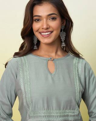 Grey cotton poly embroidered kurta set 4