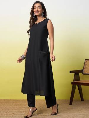 Black cotton poly  kurta set 3