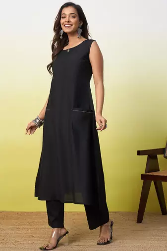 Black cotton poly  kurta set