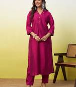 Rani-pink cotton poly printed kurta set