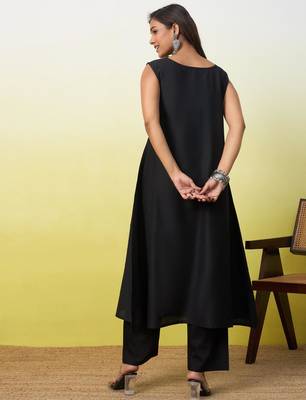 Black cotton poly  kurta set 4