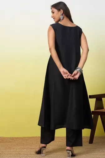Black cotton poly  kurta set