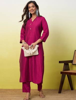 Rani-pink cotton poly printed kurta set 2