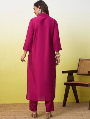 Rani-pink cotton poly printed kurta set 3