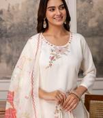 White silk blend embroidered kurta set