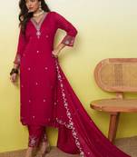 Pink silk blend embroidered kurta set