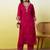Pink silk blend embroidered kurta set
