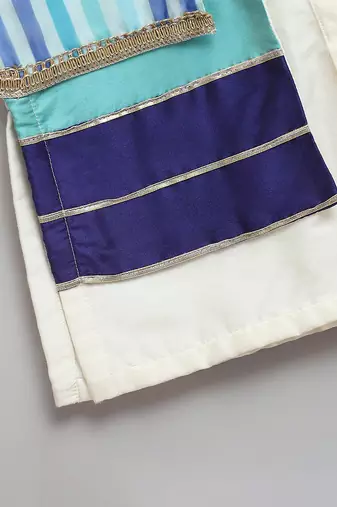 Ivory blue stripes cotton silk Men Kurta Set