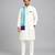 Ivory blue stripes cotton silk Men Kurta Set