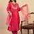 Dark-pink silk blend embroidered kurta set