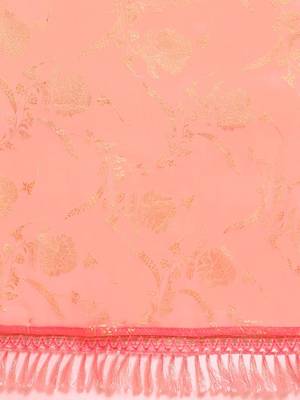 peach peach-coloured floral zari pure chiffon saree 5