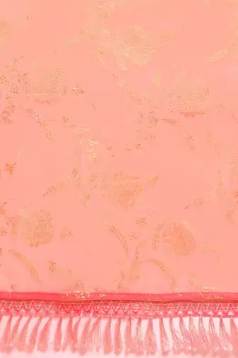peach peach-coloured floral zari pure chiffon saree
