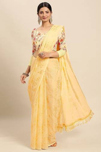 beige beige floral zari pure chiffon saree