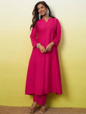 Pink cotton poly plain kurta set 1