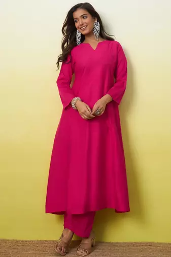 Pink cotton poly plain kurta set
