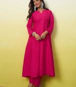 Pink cotton poly plain kurta set