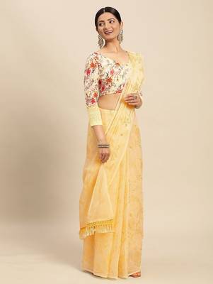 beige beige floral zari pure chiffon saree 2