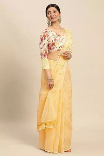 beige beige floral zari pure chiffon saree