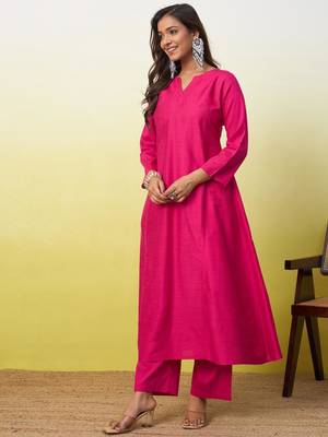 Pink cotton poly plain kurta set 2